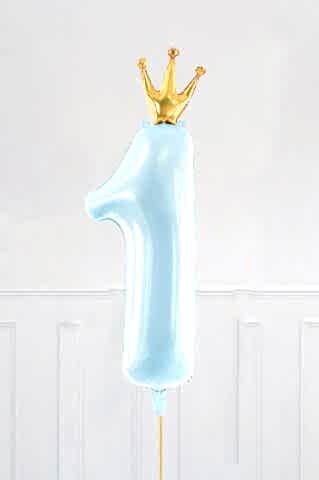 Taçlı 1 Rakam Folyo Balon 1 Yaş Balonu Gold Taçlı MAVİ 90cm