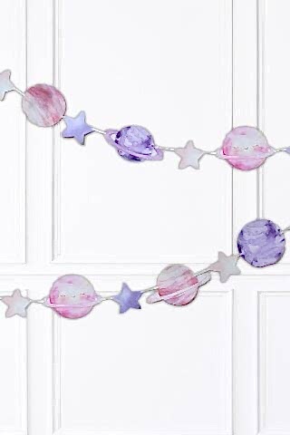 Pembe Uzay Gezegenler Banner Kız Uzay Tema Doğum Günü Süsleri İpe Dizili Kartlar Duvar Süsü