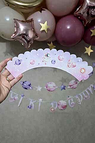 PEMBE Uzay Konsept Cupcake Sargısı 10'lu Pembe Uzay Kız Tema