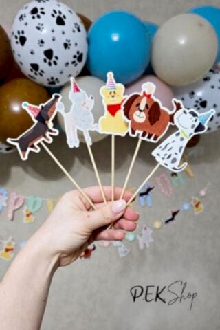 Sevimli Köpekler Tema Kürdan Süsleri Cupcake Süsleri Lüks Büyük Boy 10lu Paket