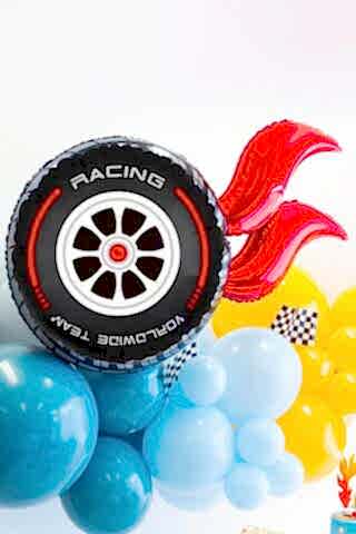 Alevli Yarış Araba Lastiği Folyo Balon Seti Yarış Araba Tekerleği Yarış Temalı Balon Seti