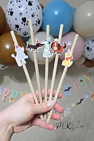 Sevimli Köpekler Tema Pipet Süsleri 10lu Köpekler Konsept Lüks Pipet Paketi