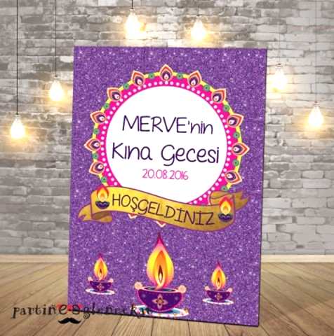 Mor Glitter Konsept Kına Gecesi Karşılama Panosu