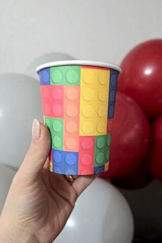 Renkli Bloklar Karton Bardak 8li