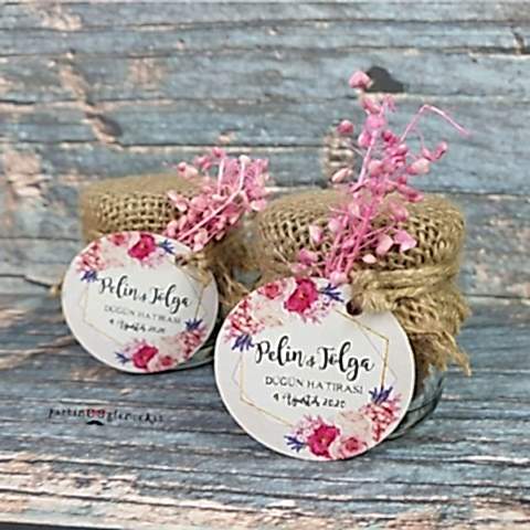 Gold Pembe Çiçekler Konsept Kavanoz Hediyelik