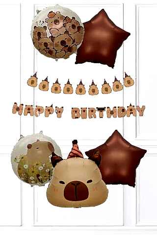 Kapibara Tema Doğum Günü Balon Seti Capybara Banner ve 5li Balonlu Set