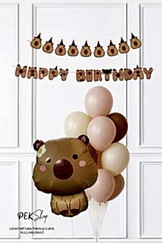 Kapibara Konsept Doğum Günü Balon Seti Banner ve Lateks Balonlu Capybara Balon Seti