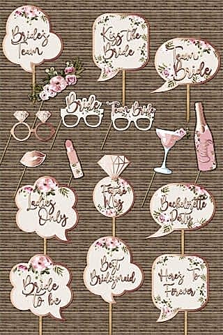 Çiçekli Rose Gold Konsept Bekarlığa Veda Konuşma Balonları