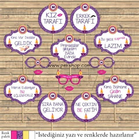 Mor Glitter Kına Gecesi Konuşma Balonları Seti