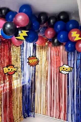 Süper Kahramanlar Tema Doğum Günü Balon Zinciri Seti Fon Perdeli Doğum Günü Süsleme Seti