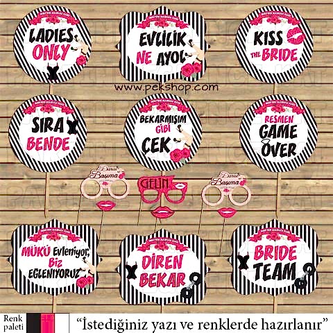 Siyah - Fuşya Bekarlığa Veda Konsept Kişiye Özel Konuşma Balonları Seti