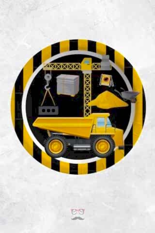 İnşaat Temalı Karton Tabak Yuvarlak 8 Adetli Paket