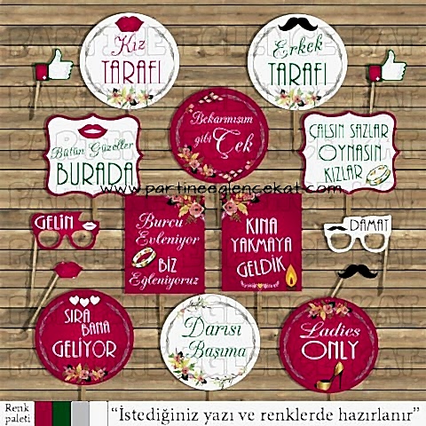 Fuşya Konsept Kına Gecesi Kişiye Özel Konuşma Balonları Seti