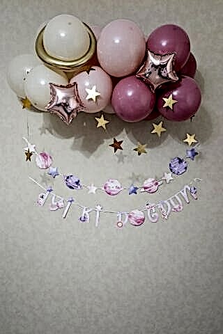 Pembe Uzay Konsept Bannerlı Doğum Günü Balon Zinciri Seti
