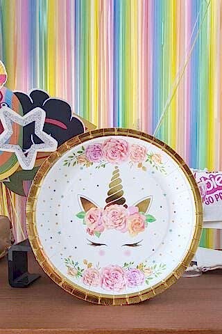 Unicorn Gold Varaklı Karton Tabak Yuvarlak 8 Adetli Paket