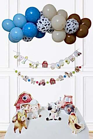 Çiftlik Konsept Bannerlı Çiftlik Hayvanları Panolu Doğum Günü Balon Zinciri Seti