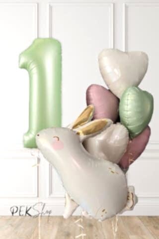 Tavşan Tema Retro Yeşil Rakamlı Kalp Balonlu Doğum Günü Balon Seti