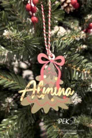 İsme Özel Gold Ayna İsimli Yılbaşı Ağacı Şekilli Yılbaşı Ağaç Süsü