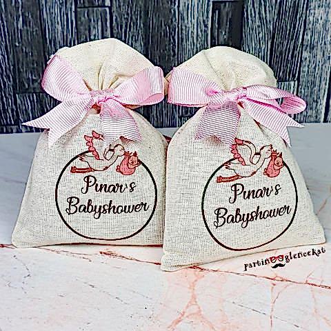 Leylek ve Bebek Babyshower Konsept Lavantalı Kese