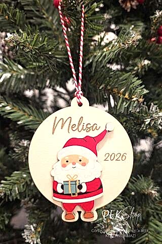 İsme Özel Noel Baba Figürlü İsimli Yılbaşı Ağaç Süsü