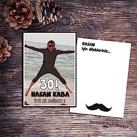 Siyah Bıyık Konsept Doğum Günü Dilek Kartı