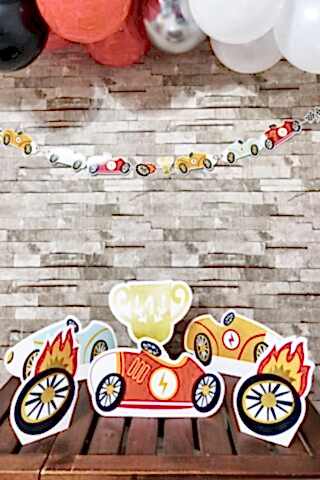 Retro Yarış Arabaları Tema Doğum Günü Ayaklı Pano Seti Doğum Günü Masa Üstü Panolar