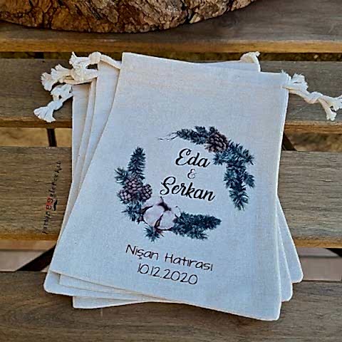 Pamuk Çiçeği - Kozalak Konsept İsimli Baskılı Kese