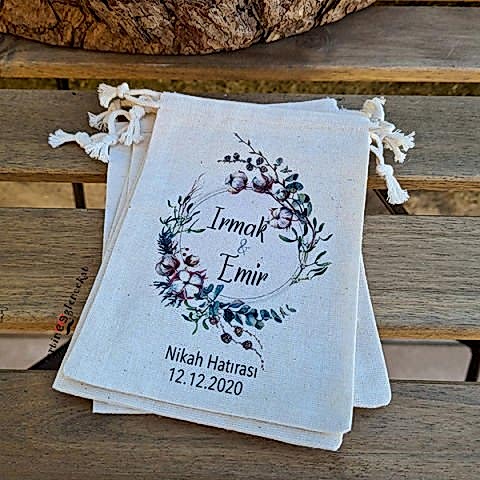 Pamuk Çiçeği - Okaliptus Konsept İsme Özel Baskılı Kese