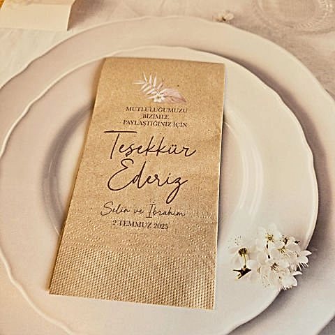 Bohem Çiçekli Teşekkürler Konsept Kraft Peçete