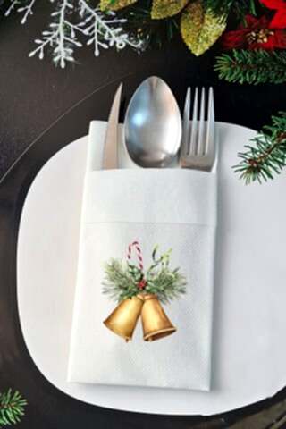 Kumaş Dokulu Yılbaşı Çanları Yılbaşı Sofrası - Yeni Yıl Peçetesi