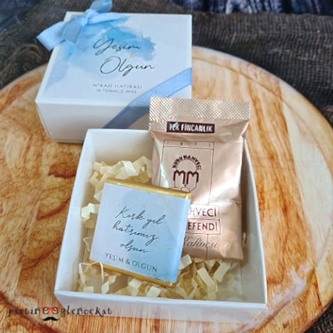 Mavi Gold Türk Kahveli Çikolatalı Kutulu Set Hediyelik