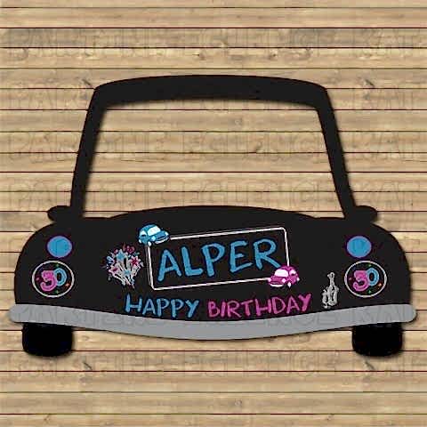 Siyah Araba Konsept Doğum Günü Hatıra Fotoğraf Çerçevesi