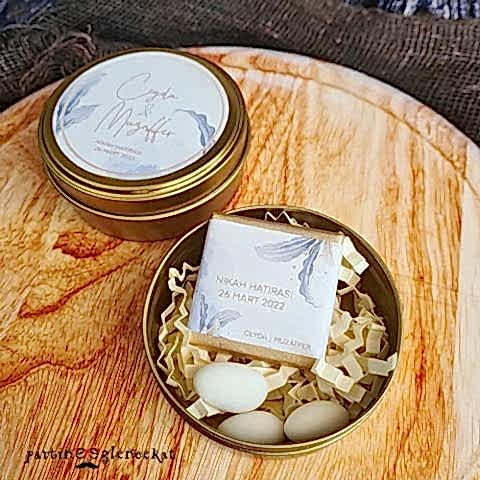 Gold Blue Yapraklı Konsept Metal Kutulu Hediyelik