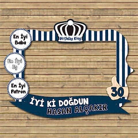 Lacivert - Beyaz Konsept Doğum Günü Hatıra Fotoğraf Çerçevesi