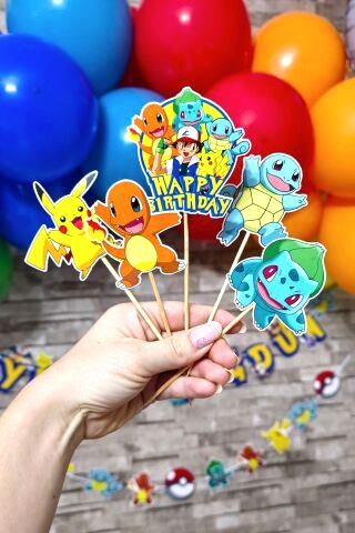 Pokemon Konsept Kürdan Süsleri Cupcake Süsleri Lüks Büyük Boy 10lu Paket