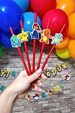 Pokemon Tema Pipet Süsleri 10lu Lüks Pipet Paketi