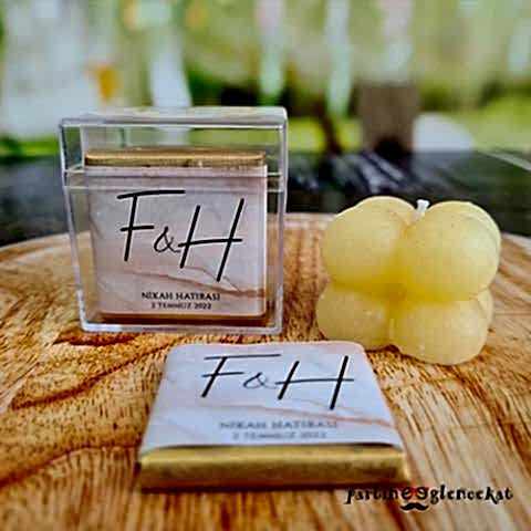 Rose Gold Yapraklı Mika Kutuda Bubble Mum Seti