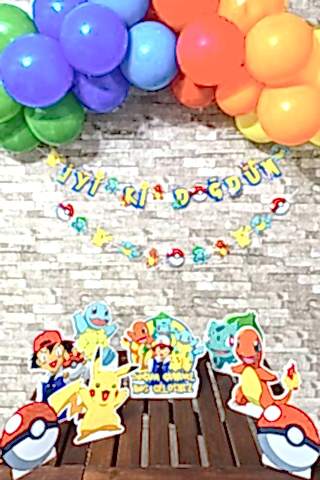 Pokemon Konsept Doğum Günü Balon Zinciri Seti Masa Üstü Pano ve Bannerlı Doğum Günü Süsleme Seti