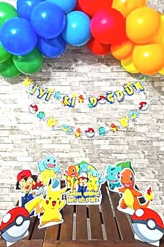 Pokemon Konsept Doğum Günü Balon Zinciri Seti Masa Üstü Pano ve Bannerlı Doğum Günü Süsleme Seti