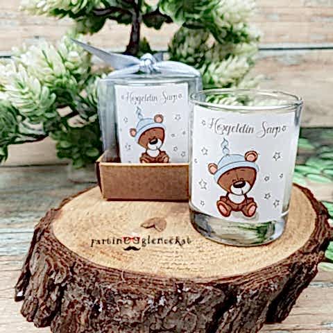 Ayıcık Yıldızlar Konsept Doğum Hediyesi Bardak Mum
