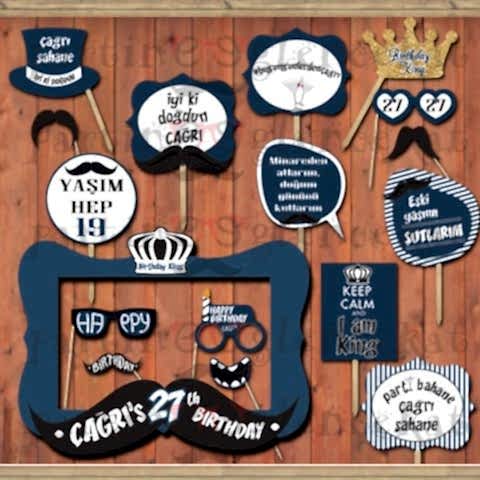 Lacivert - Beyaz Bıyık Konsept Doğum Günü Kampanyalı Paket