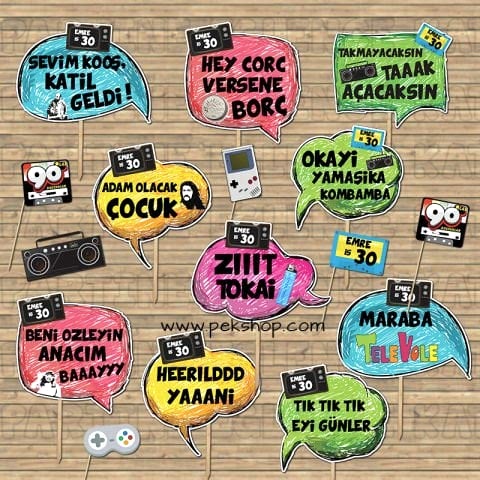 90'lar Konsept Kişiye Özel Konuşma Balonları Seti