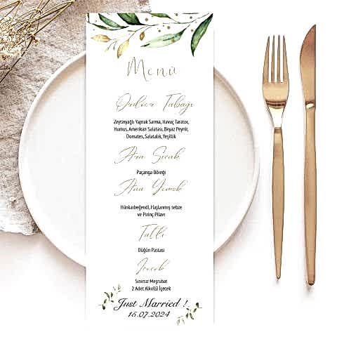 Gold Zeytin Yapraklı Konsept Menü Kartı