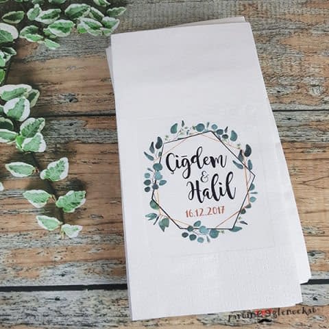 Okaliptus Yapraklı Konsept Düğün Nişan Peçetesi