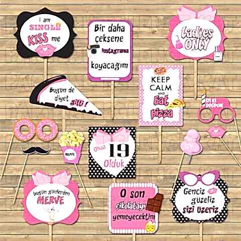 Pembe Fiyonk Konsept Kişiye Özel Konuşma Balonları Seti