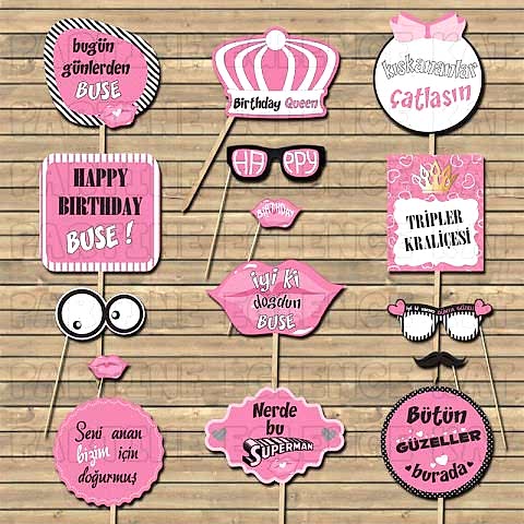 Pembe Konsept Kişiye Özel Konuşma Balonları Seti