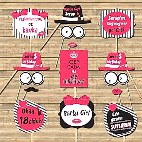 Fuşya - Siyah Konsept Kişiye Özel Konuşma Balonları Seti