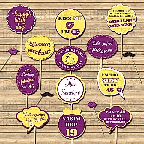 Mor - Sarı Konsept Kişiye Özel Konuşma Balonları Seti