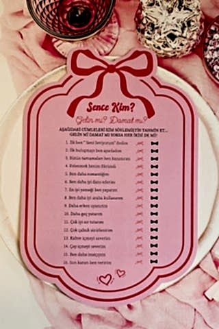 Kırmızı Pembe Fiyonk Konsept Gelin mi Damat mı? Oyun Kartı