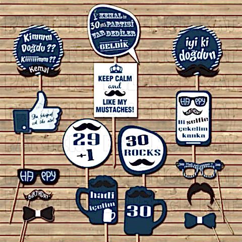 Lacivert - Beyaz Konsept Kişiye Özel Konuşma Balonları Seti